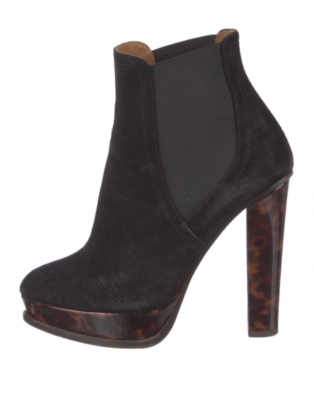 Ralph Lauren Purple Label Black Suede Chelsea Boots with Tortoise Heel